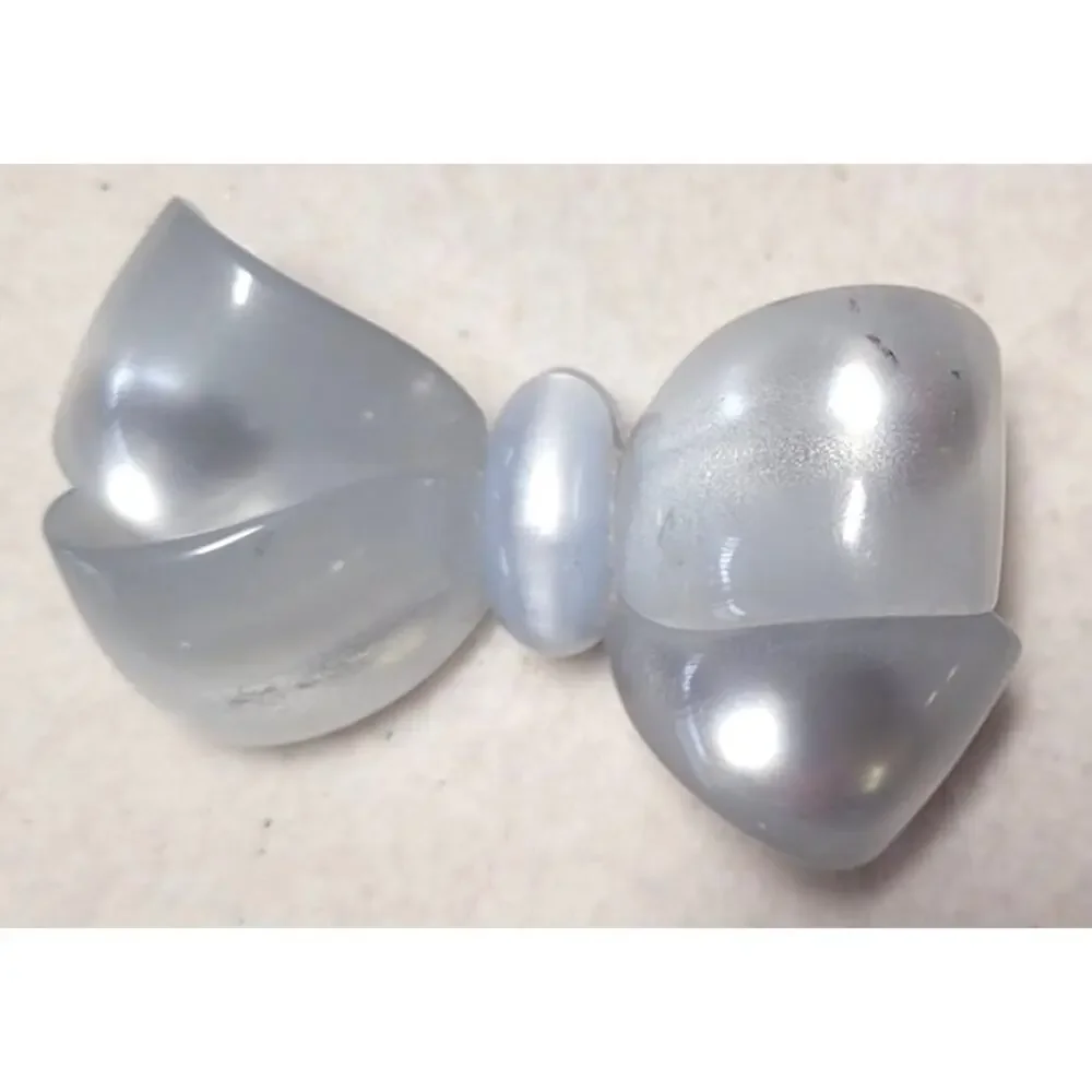 Vintage Baby Blue Grey Moonglow Lucite Bow Brooch Glowing Acrylic Ribbon Pin